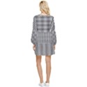 Soot Black and White Handpainted Houndstooth Check Watercolor Pattern Tiered Long Sleeve Mini Dress View2