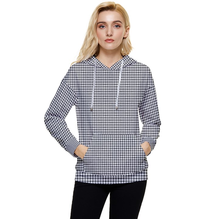 Soot Black and White Handpainted Houndstooth Check Watercolor Pattern Women s Lightweight Drawstring Hoodie