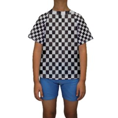 Large Black And White Watercolored Checkerboard Chess Kids  Short Sleeve Swimwear by PodArtist