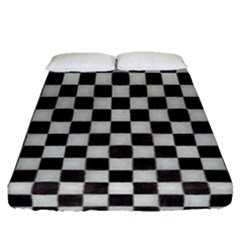 Large Black And White Watercolored Checkerboard Chess Fitted Sheet (queen Size) by PodArtist