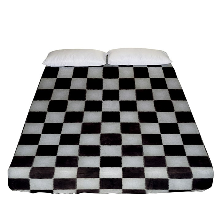 Large Black and White Watercolored Checkerboard Chess Fitted Sheet (Queen Size)