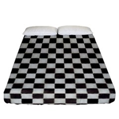 Large Black And White Watercolored Checkerboard Chess Fitted Sheet (california King Size) by PodArtist