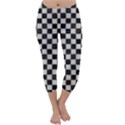 Large Black and White Watercolored Checkerboard Chess Capri Winter Leggings  View1