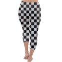 Large Black and White Watercolored Checkerboard Chess Capri Winter Leggings  View4