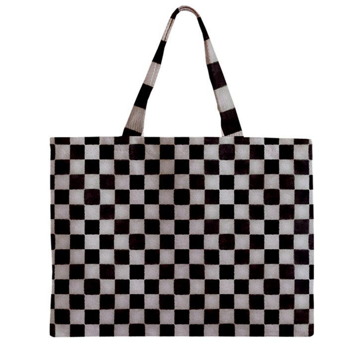 Large Black and White Watercolored Checkerboard Chess Zipper Mini Tote Bag