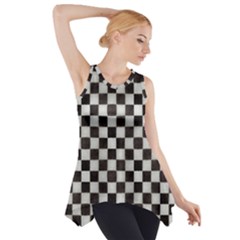 Large Black And White Watercolored Checkerboard Chess Side Drop Tank Tunic by PodArtist