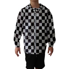 Large Black And White Watercolored Checkerboard Chess Kids  Hooded Windbreaker by PodArtist