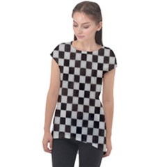 Large Black And White Watercolored Checkerboard Chess Cap Sleeve High Low Top by PodArtist