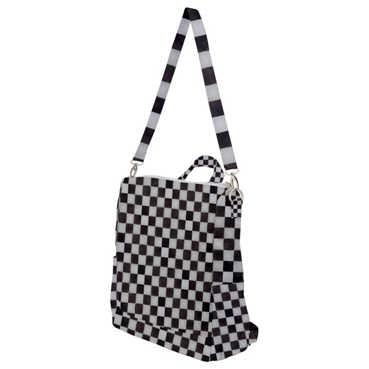 Large Black and White Watercolored Checkerboard Chess Crossbody Backpack