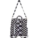 Large Black and White Watercolored Checkerboard Chess Crossbody Backpack View3