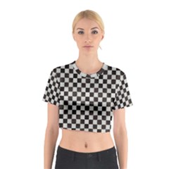 Large Black And White Watercolored Checkerboard Chess Cotton Crop Top by PodArtist