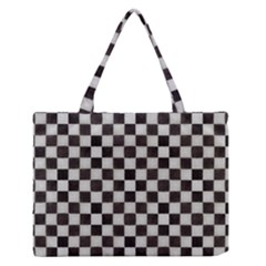 Large Black And White Watercolored Checkerboard Chess Zipper Medium Tote Bag by PodArtist