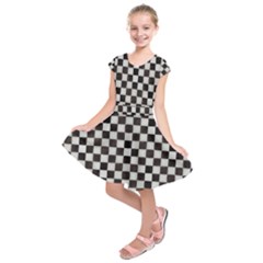 Large Black And White Watercolored Checkerboard Chess Kids  Short Sleeve Dress by PodArtist