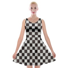 Large Black And White Watercolored Checkerboard Chess Velvet Skater Dress