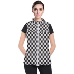 Large Black And White Watercolored Checkerboard Chess Women s Puffer Vest