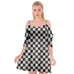 Large Black And White Watercolored Checkerboard Chess Cutout Spaghetti Strap Chiffon Dress by PodArtist