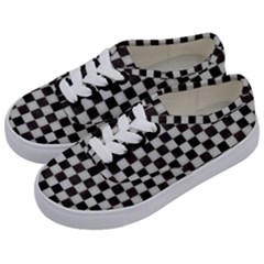 Large Black And White Watercolored Checkerboard Chess Kids  Classic Low Top Sneakers by PodArtist