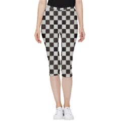 Large Black And White Watercolored Checkerboard Chess Inside Out Lightweight Velour Capri Leggings  by PodArtist