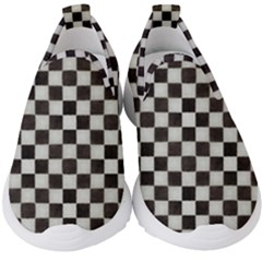 Large Black And White Watercolored Checkerboard Chess Kids  Slip On Sneakers by PodArtist