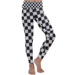 Large Black And White Watercolored Checkerboard Chess Kids  Lightweight Velour Classic Yoga Leggings by PodArtist