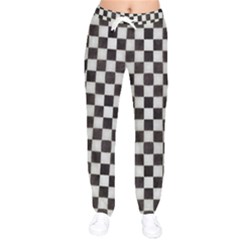 Large Black And White Watercolored Checkerboard Chess Women Velvet Drawstring Pants