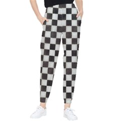 Large Black And White Watercolored Checkerboard Chess Tapered Pants by PodArtist