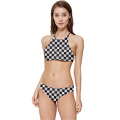 Large Black And White Watercolored Checkerboard Chess Banded Triangle Bikini Set by PodArtist