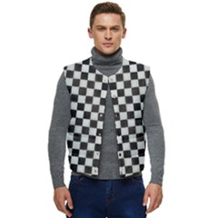 Large Black And White Watercolored Checkerboard Chess Men s Short Button Up Puffer Vest	