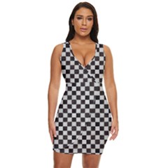 Large Black And White Watercolored Checkerboard Chess Draped Bodycon Dress by PodArtist