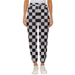 Large Black And White Watercolored Checkerboard Chess Cropped Drawstring Pants by PodArtist