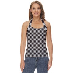 Large Black And White Watercolored Checkerboard Chess Basic Halter Top by PodArtist