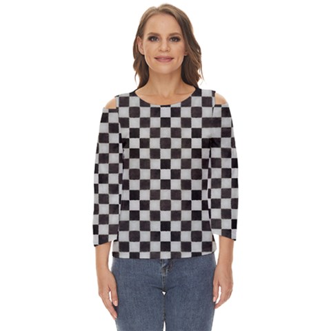 Large Black And White Watercolored Checkerboard Chess Cut Out Wide Sleeve Top by PodArtist