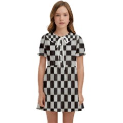 Large Black And White Watercolored Checkerboard Chess Kids  Sweet Collar Dress by PodArtist