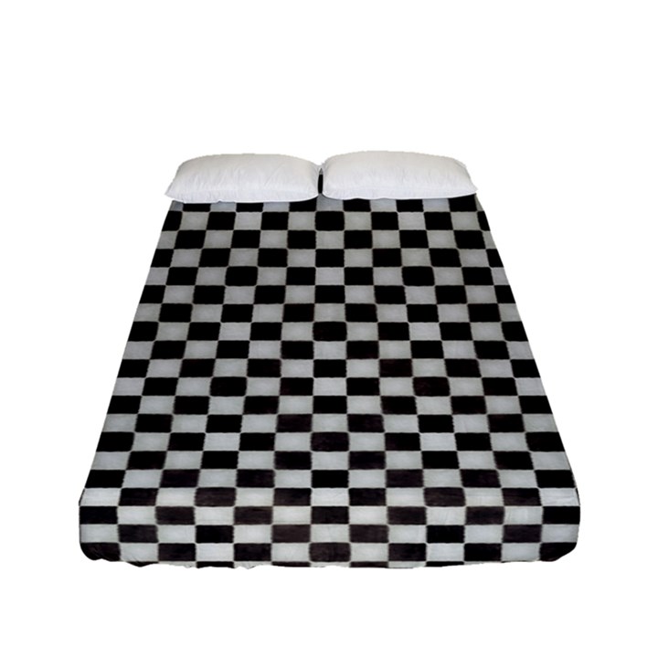 Black and White Watercolored Checkerboard Chess Fitted Sheet (Full/ Double Size)