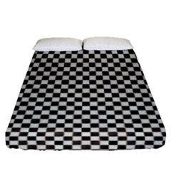 Black And White Watercolored Checkerboard Chess Fitted Sheet (queen Size) by PodArtist