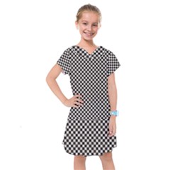 Black And White Watercolored Checkerboard Chess Kids  Drop Waist Dress by PodArtist