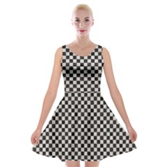 Black And White Watercolored Checkerboard Chess Velvet Skater Dress