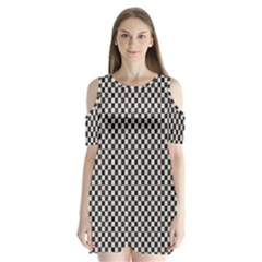 Black And White Watercolored Checkerboard Chess Shoulder Cutout Velvet One Piece