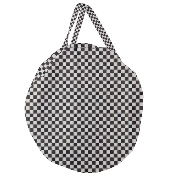 Black and White Watercolored Checkerboard Chess Giant Round Zipper Tote