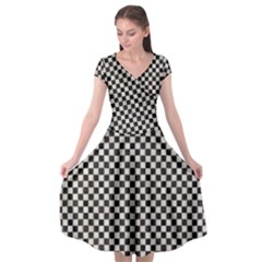 Black And White Watercolored Checkerboard Chess Cap Sleeve Wrap Front Dress by PodArtist