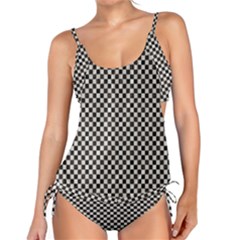 Black And White Watercolored Checkerboard Chess Tankini Set by PodArtist