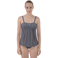 Black And White Watercolored Checkerboard Chess Twist Front Tankini Set by PodArtist