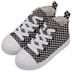 Black And White Watercolored Checkerboard Chess Kids  Mid-top Canvas Sneakers by PodArtist