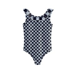 Black And White Watercolored Checkerboard Chess Kids  Frill Swimsuit by PodArtist