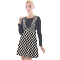 Black And White Watercolored Checkerboard Chess Plunge Pinafore Velour Dress by PodArtist