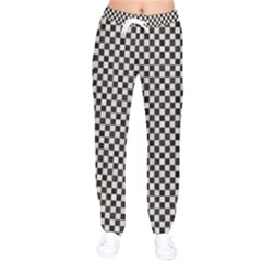 Black And White Watercolored Checkerboard Chess Women Velvet Drawstring Pants