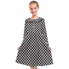 Black And White Watercolored Checkerboard Chess Kids  Midi Sailor Dress by PodArtist