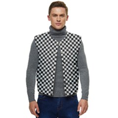 Black And White Watercolored Checkerboard Chess Men s Short Button Up Puffer Vest	