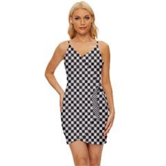 Black And White Watercolored Checkerboard Chess Wrap Tie Front Dress by PodArtist