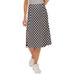 Black And White Watercolored Checkerboard Chess Midi Panel Skirt by PodArtist